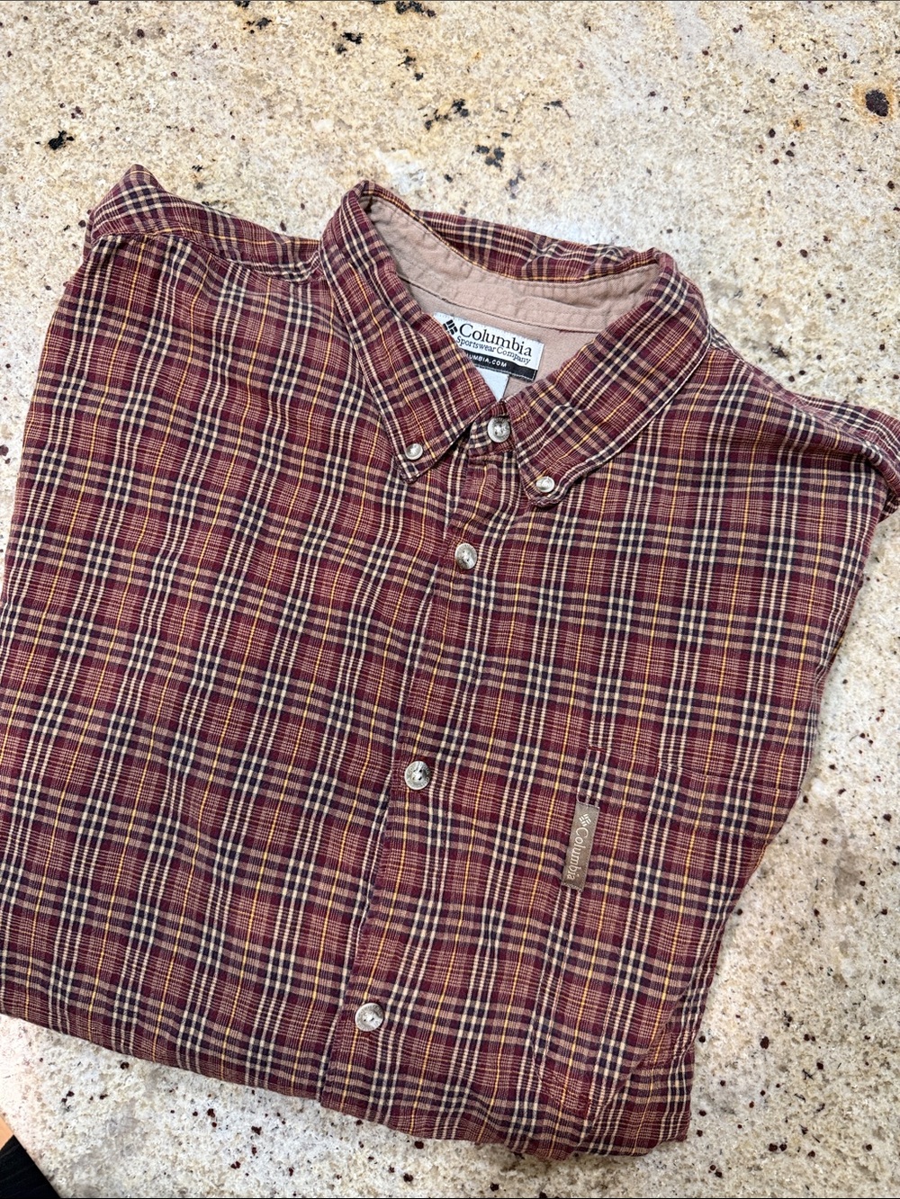 Columbia Men's Red Rust Plaid Button-Down Shirt